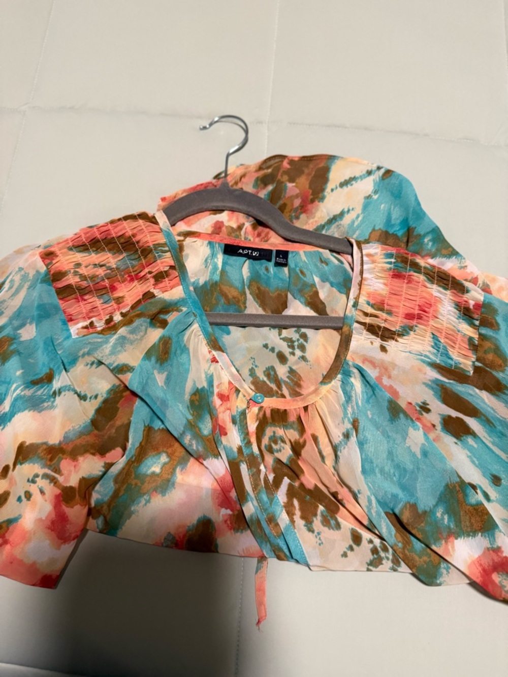 Apt. 9 Turquoise Multi Floral Tie-Front Sheer Blouse - Picture 11 of 15